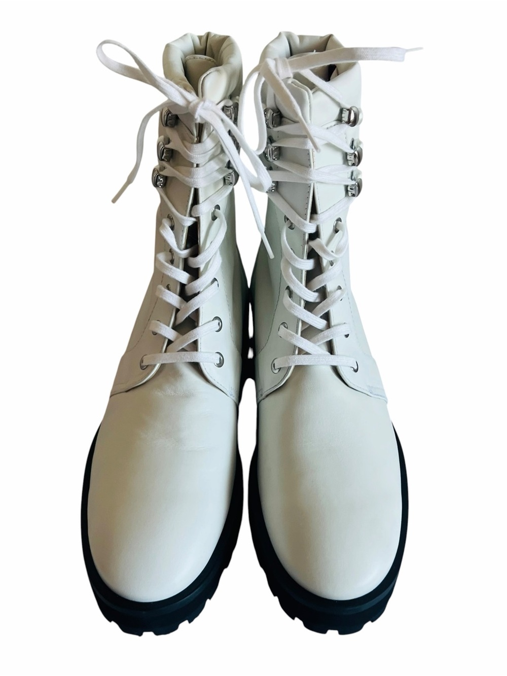 Stuart Weitzman Pearly White Lace-Up Combat Boots
